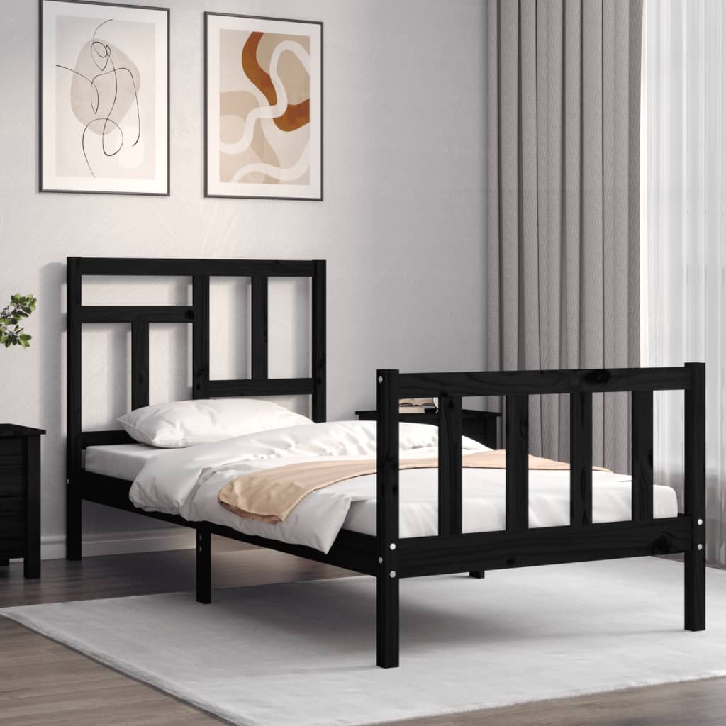 vidaXL Bed Frame without Mattress Black Single Solid Wood Pine