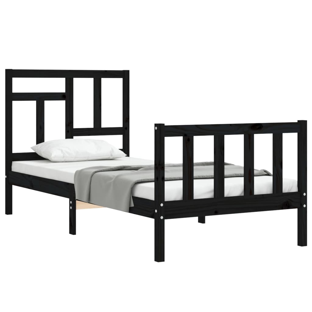 vidaXL Bed Frame without Mattress Black Single Solid Wood Pine