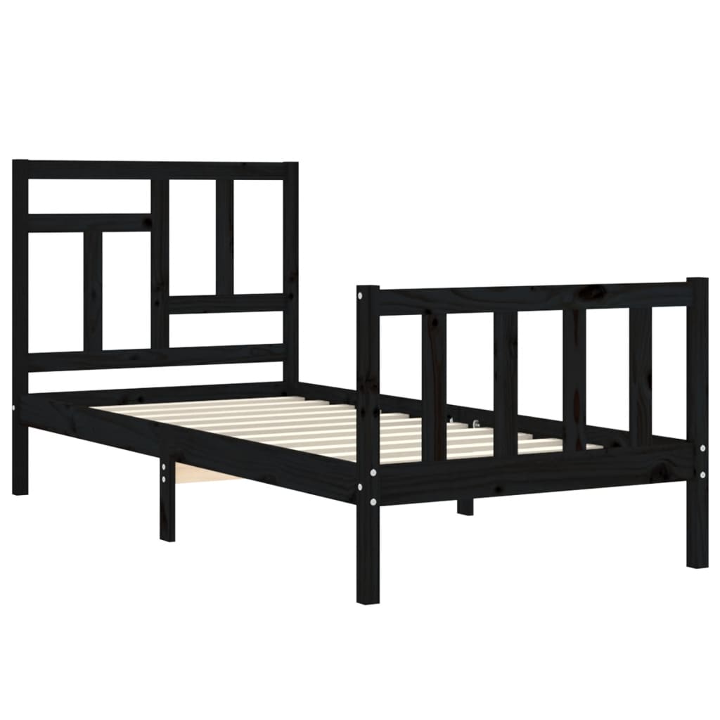 vidaXL Bed Frame without Mattress Black Single Solid Wood Pine