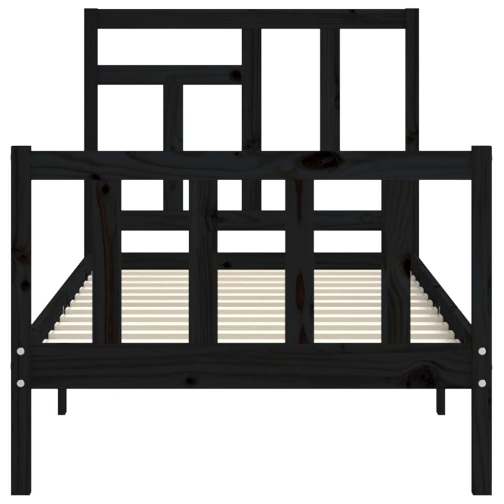 vidaXL Bed Frame without Mattress Black Single Solid Wood Pine