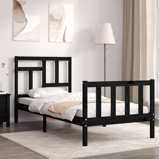 vidaXL Bed Frame without Mattress Black Single Solid Wood Pine