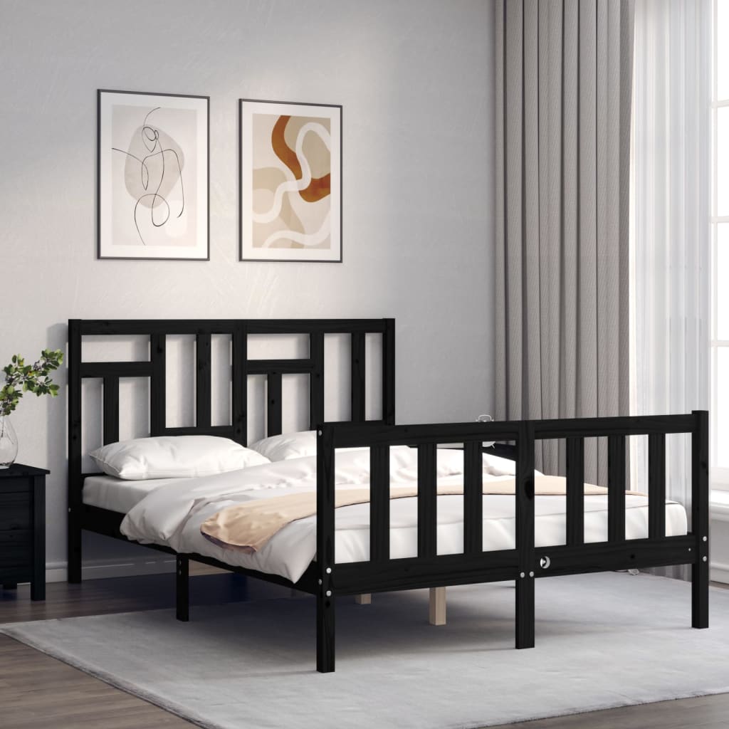 vidaXL Bed Frame without Mattress Black Small Double Solid Wood Pine