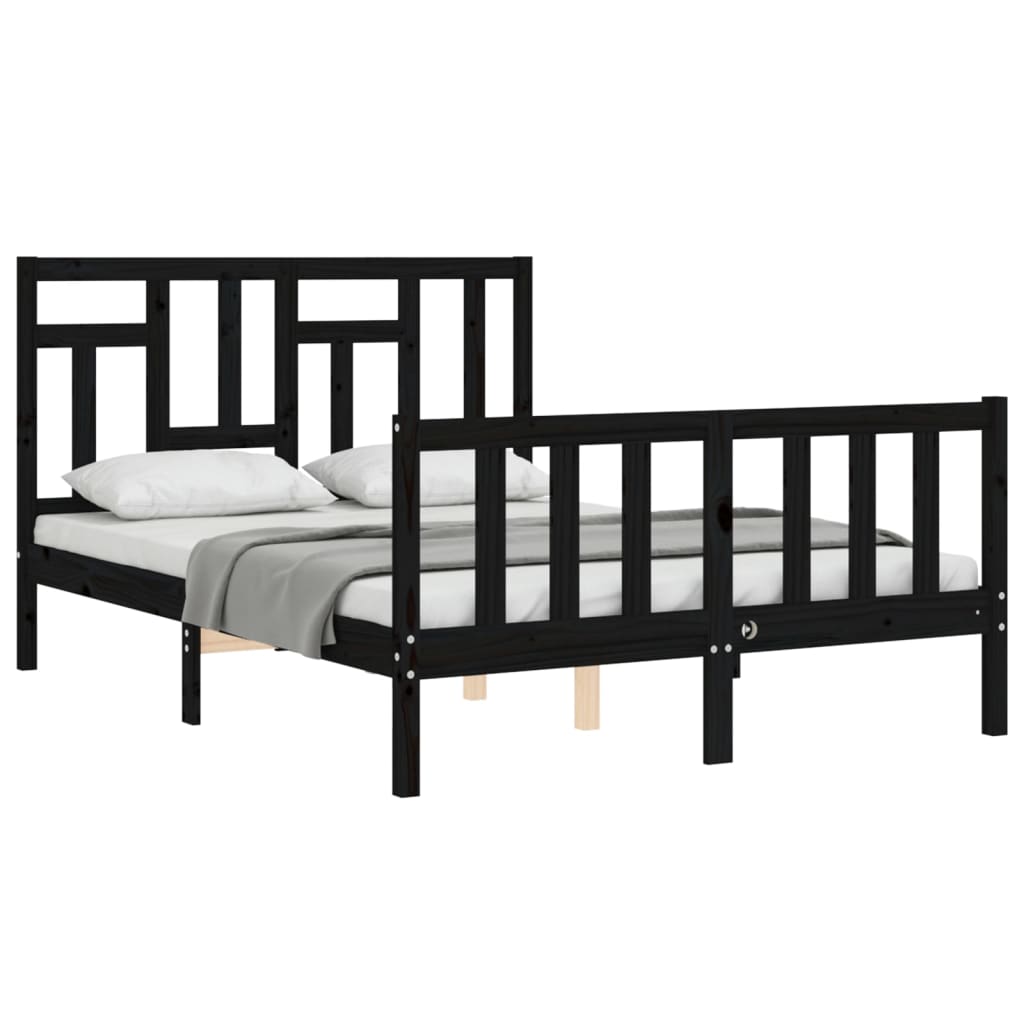 vidaXL Bed Frame without Mattress Black Small Double Solid Wood Pine