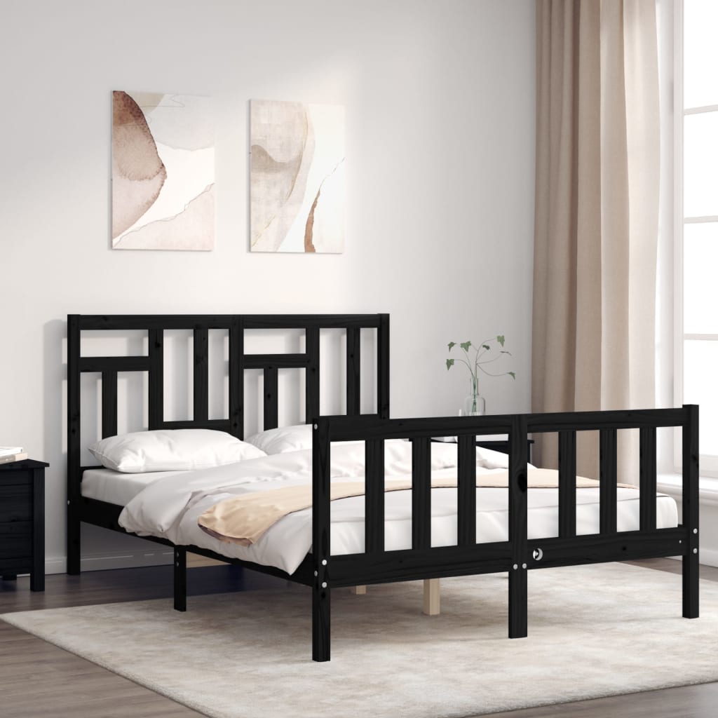 vidaXL Bed Frame without Mattress Black Small Double Solid Wood Pine