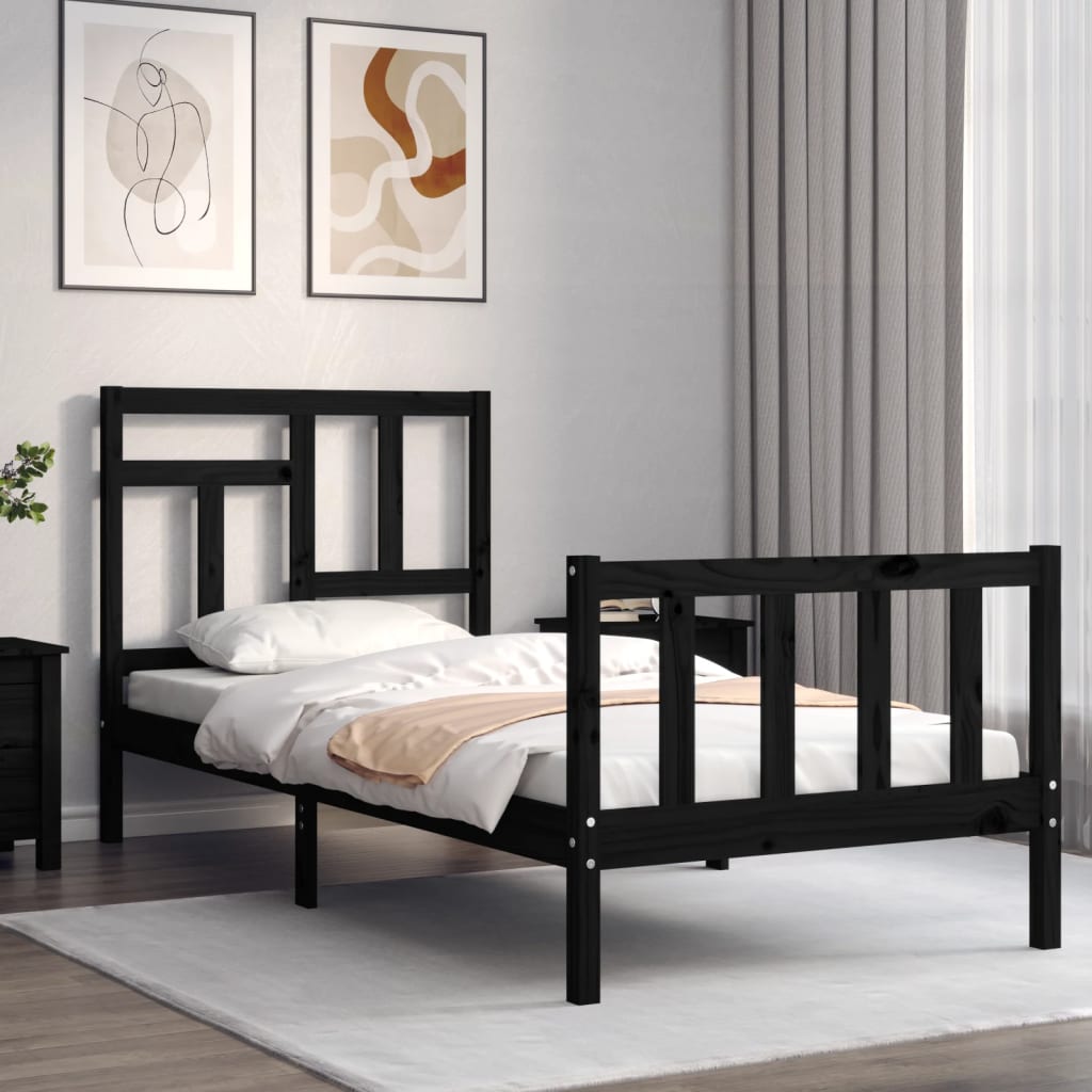 vidaXL Bed Frame without Mattress Black 90x200 cm Solid Wood Pine