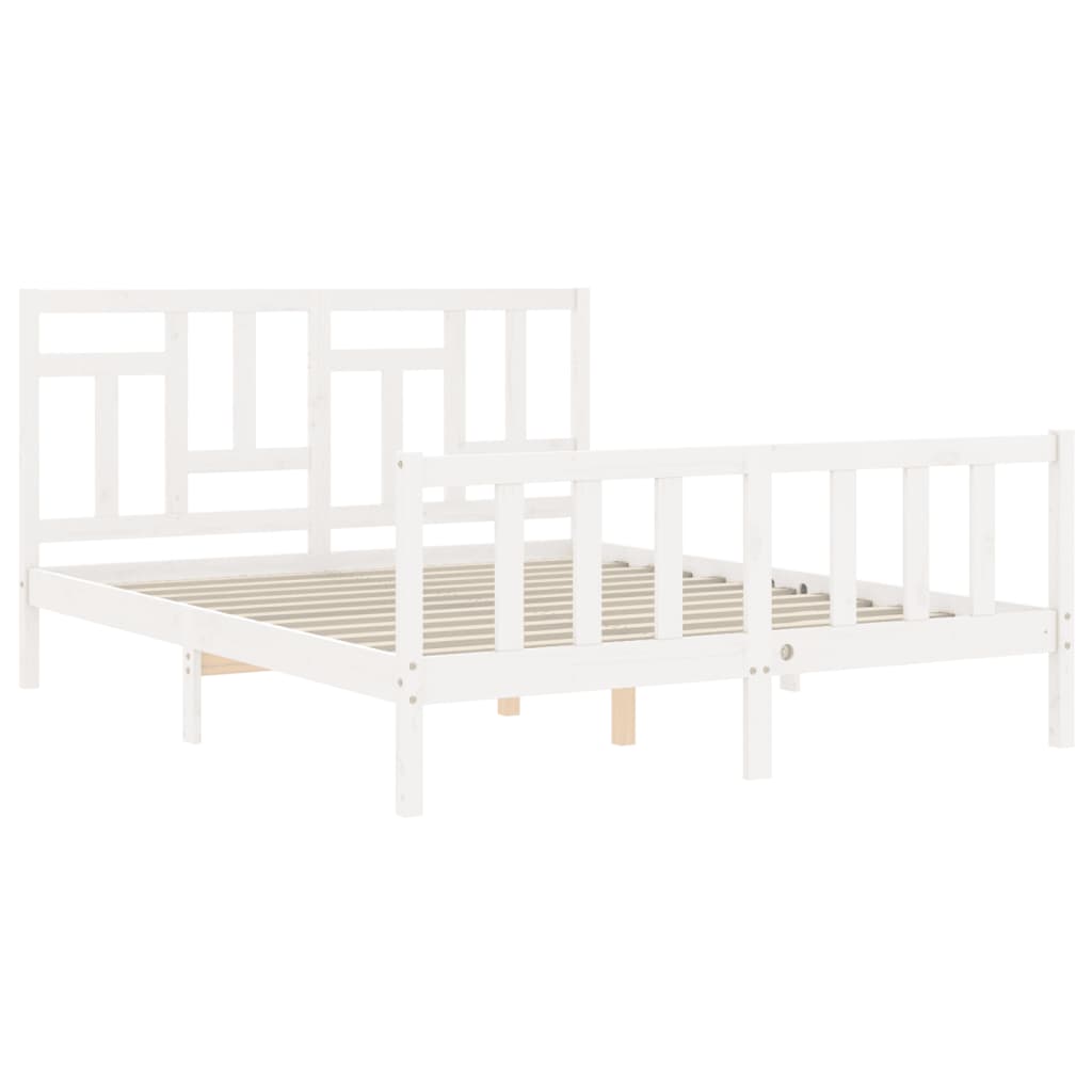 vidaXL Bed Frame without Mattress White King Size Solid Wood Pine