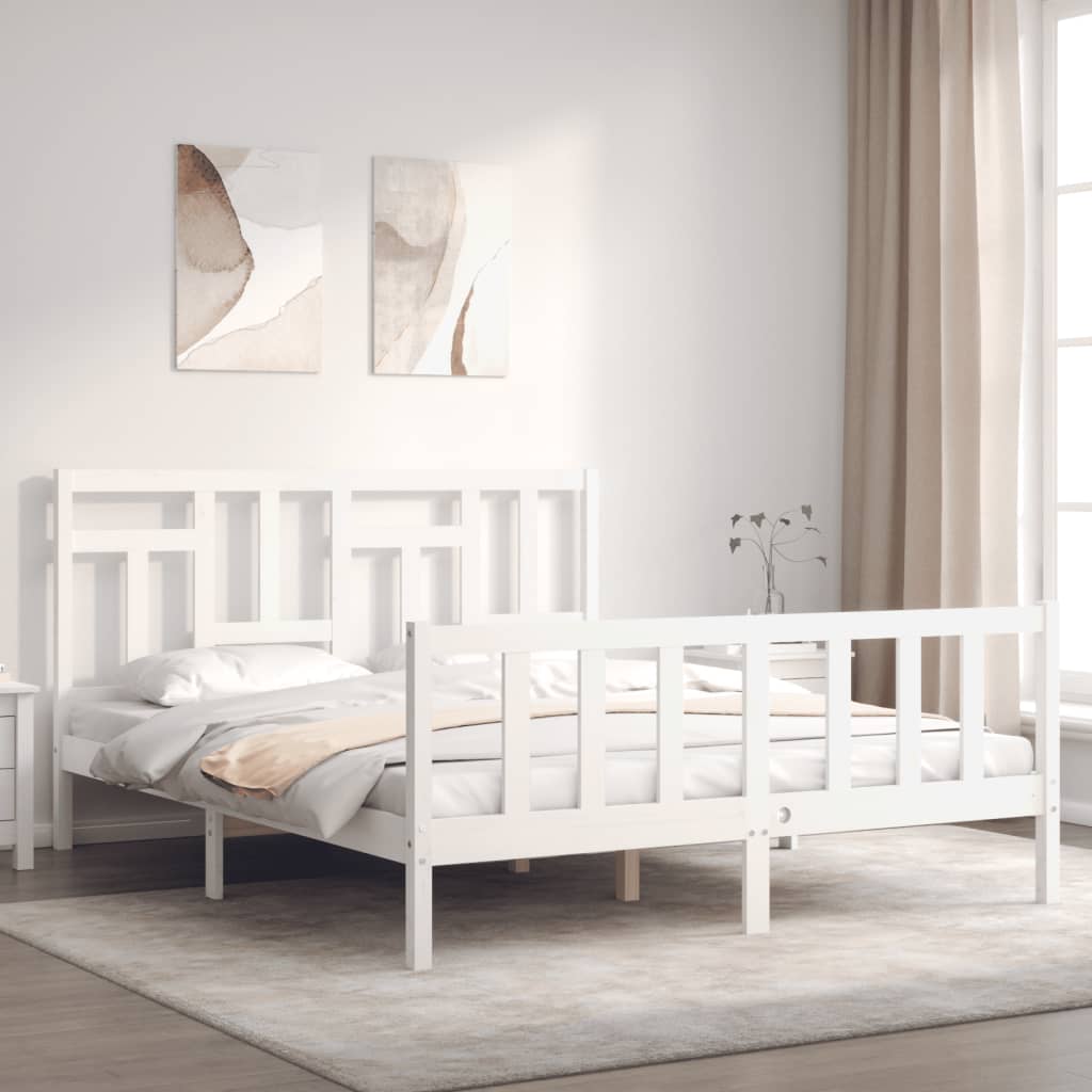 vidaXL Bed Frame without Mattress White King Size Solid Wood Pine