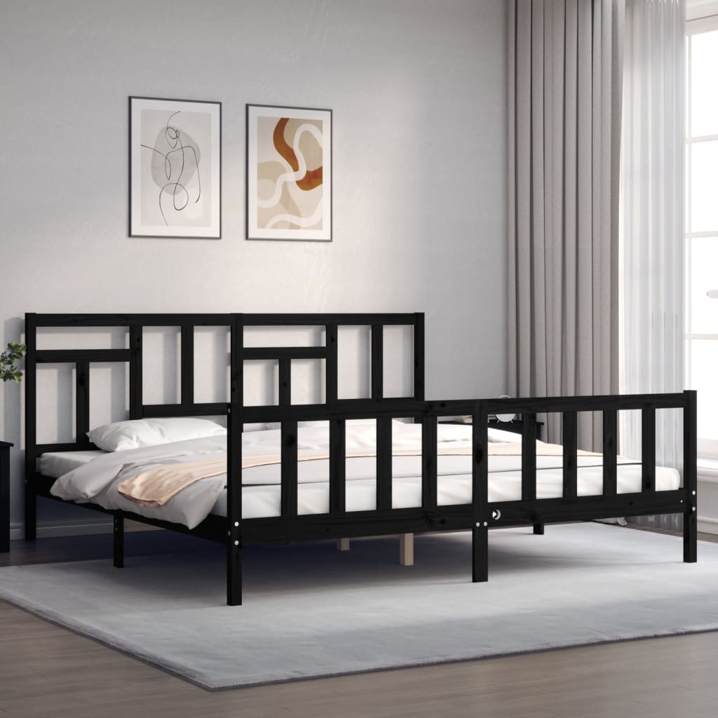 vidaXL Bed Frame without Mattress Black 200x200 cm Solid Wood Pine