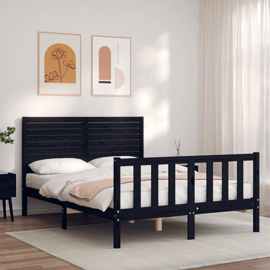 vidaXL Bed Frame without Mattress Black Double Solid Wood Pine