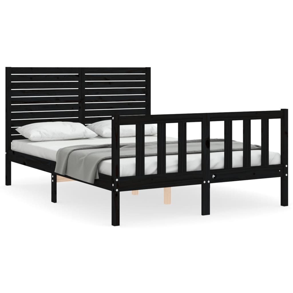 vidaXL Bed Frame without Mattress Black 140x190 cm Solid Wood Pine