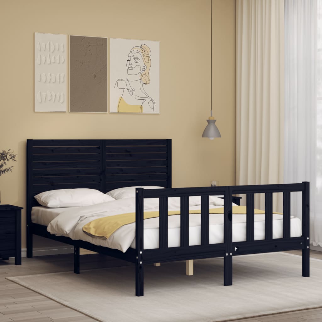 vidaXL Bed Frame without Mattress Black 140x190 cm Solid Wood Pine