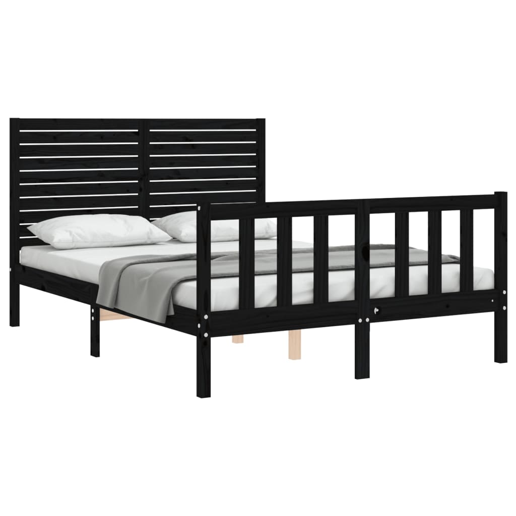 vidaXL Bed Frame without Mattress Black 140x190 cm Solid Wood Pine