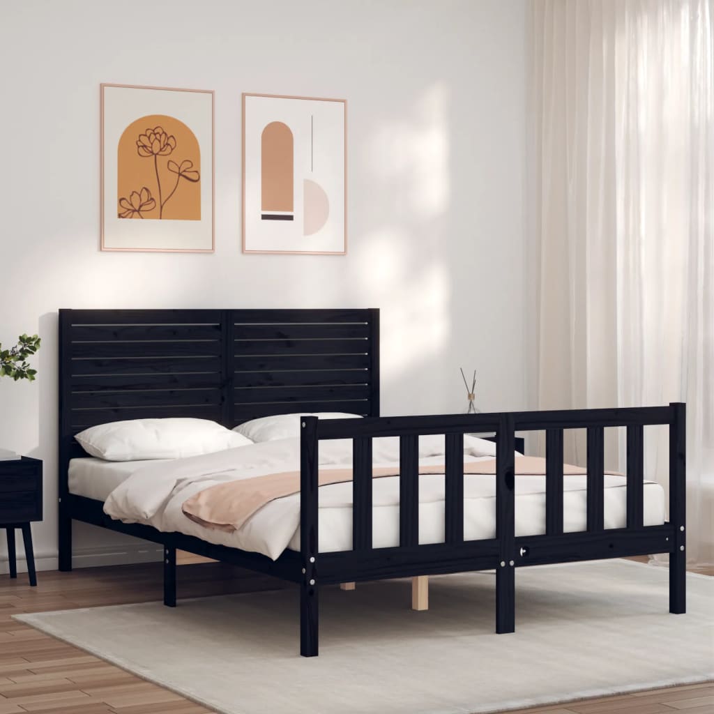 vidaXL Bed Frame without Mattress Black 140x190 cm Solid Wood Pine