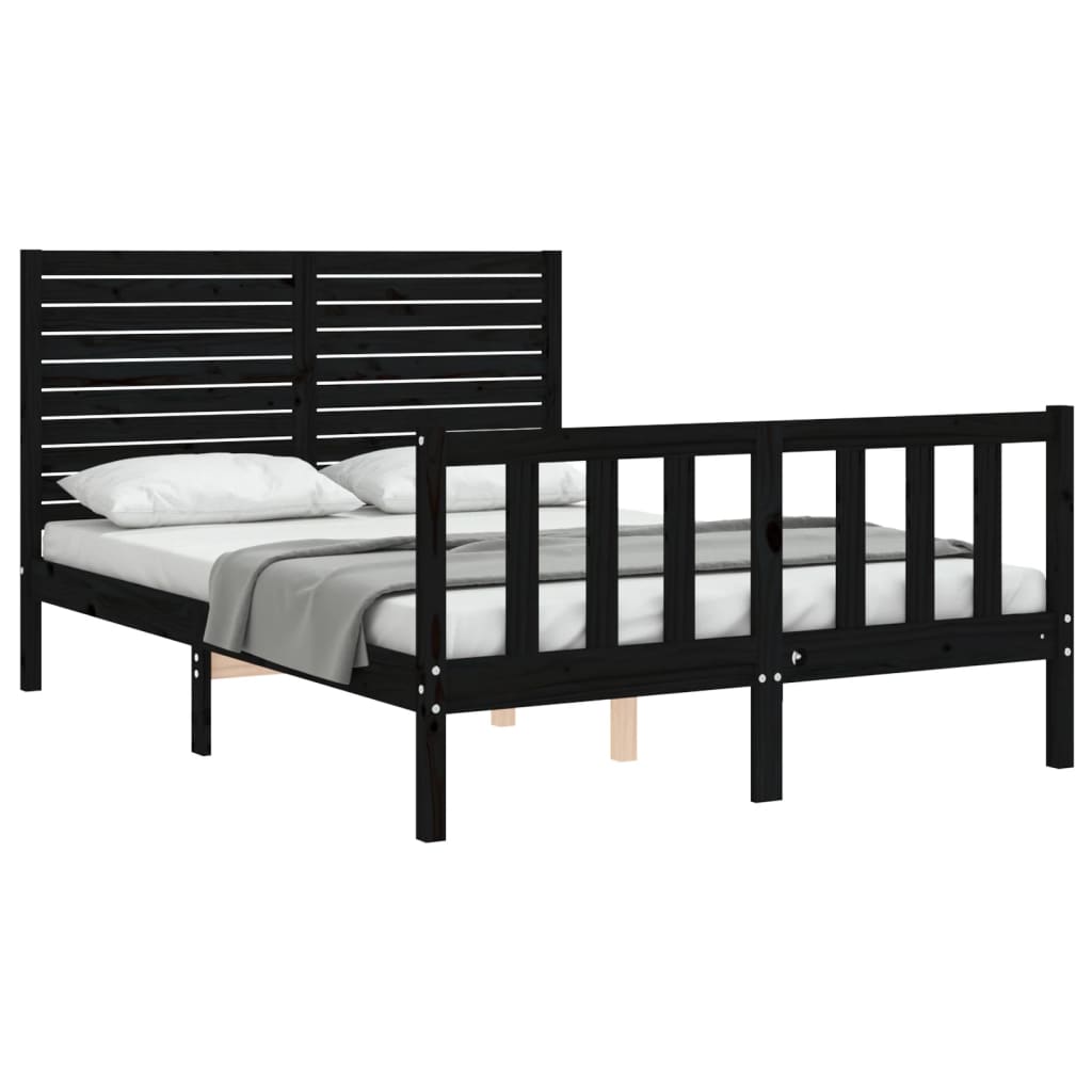 vidaXL Bed Frame without Mattress Black 140x200 cm Solid Wood Pine