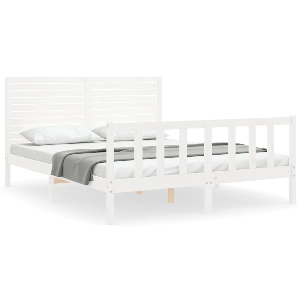 vidaXL Bed Frame without Mattress White King Size Solid Wood Pine