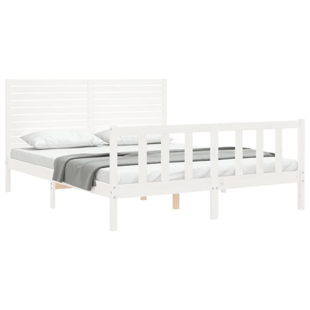 vidaXL Bed Frame without Mattress White King Size Solid Wood Pine