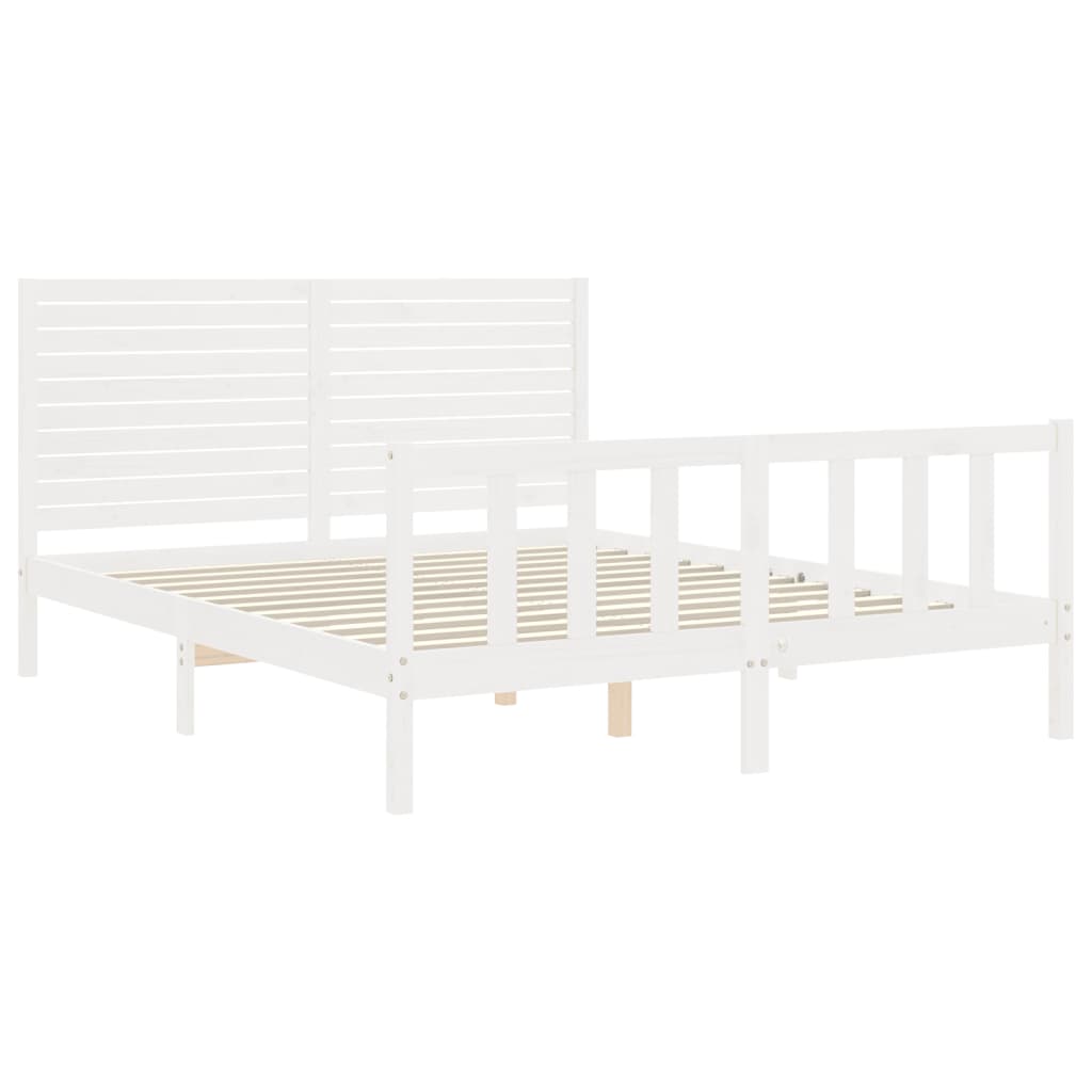 vidaXL Bed Frame without Mattress White King Size Solid Wood Pine