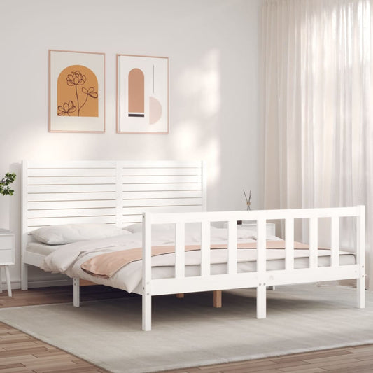 vidaXL Bed Frame without Mattress White King Size Solid Wood Pine