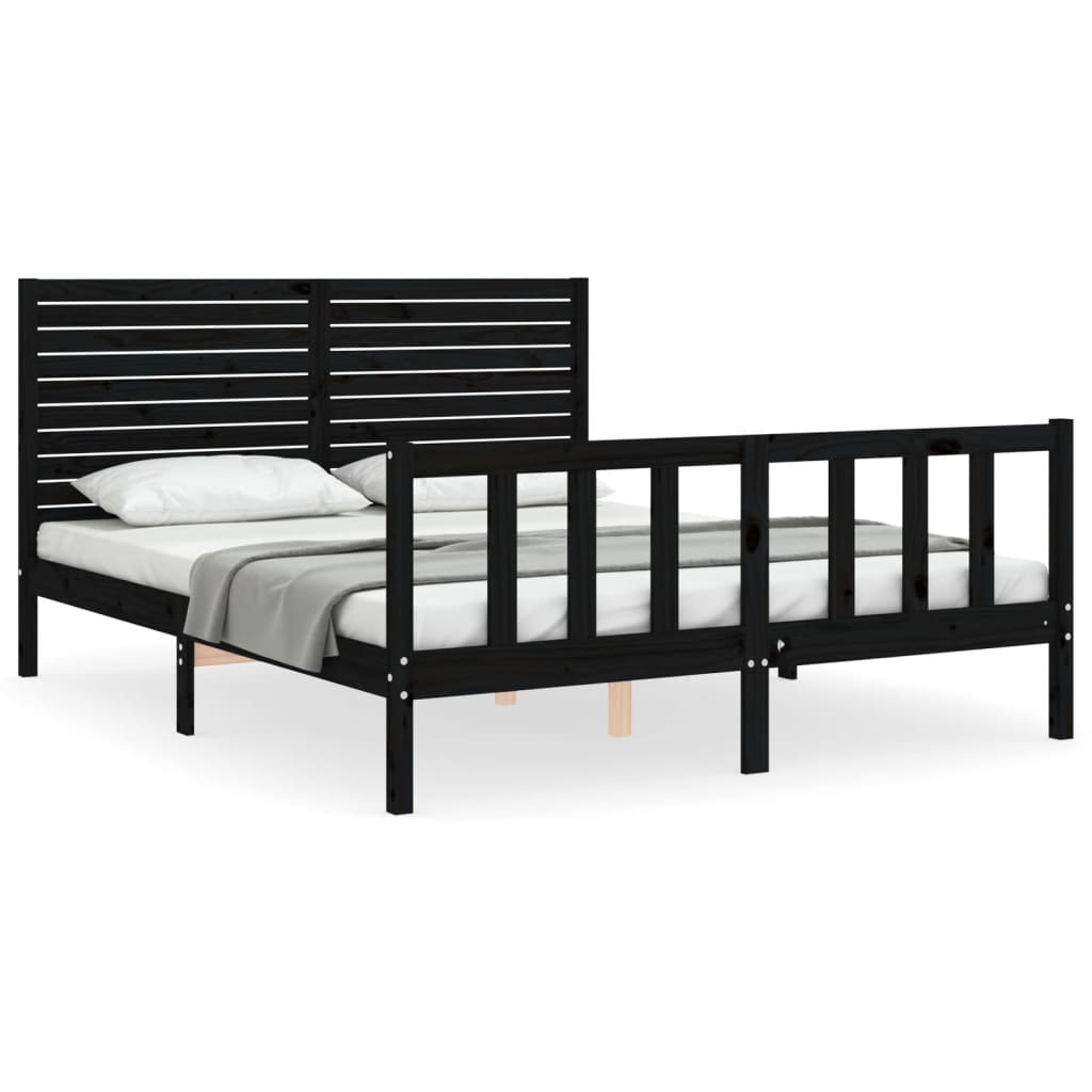 vidaXL Bed Frame without Mattress Black 160x200 cm Solid Wood Pine