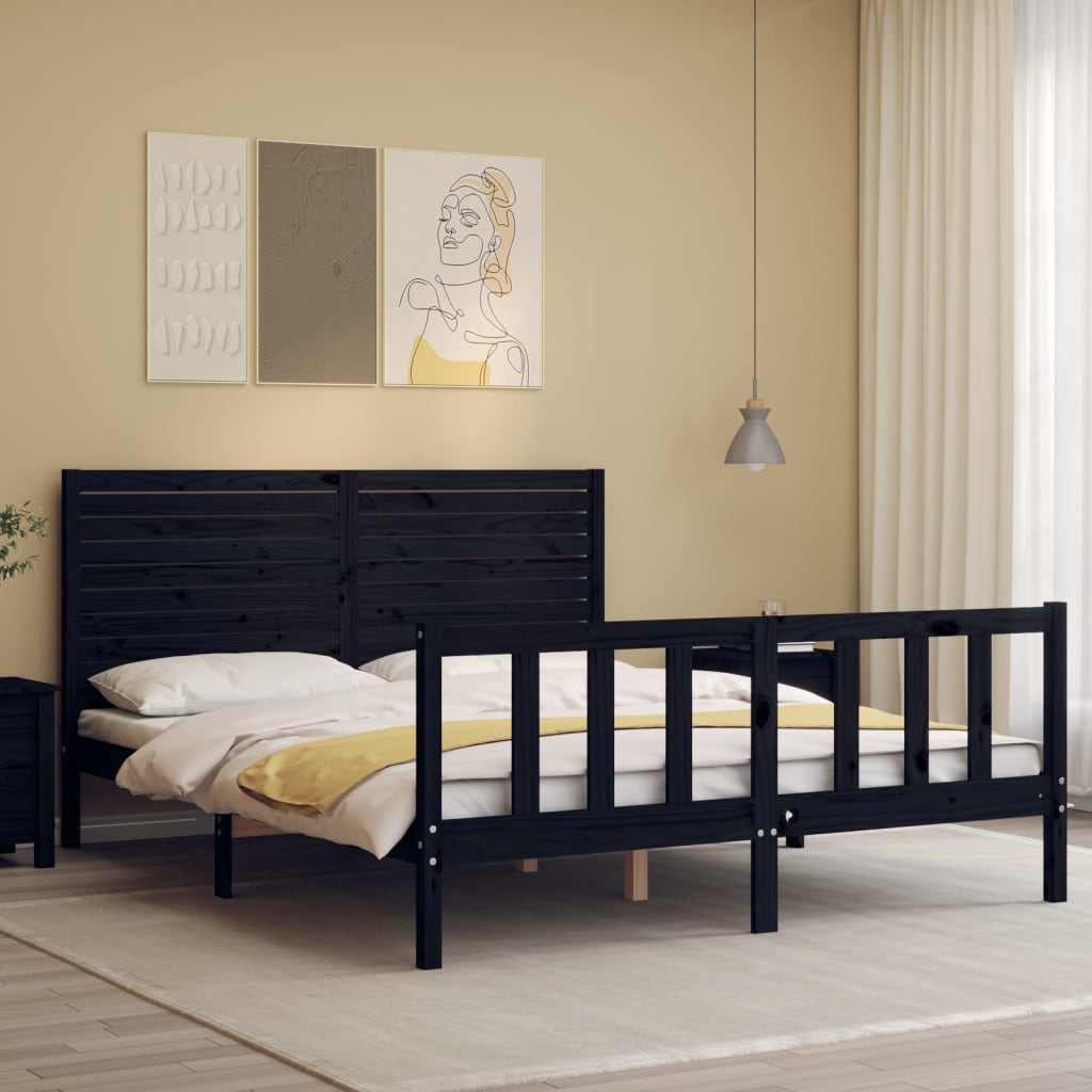 vidaXL Bed Frame without Mattress Black 160x200 cm Solid Wood Pine