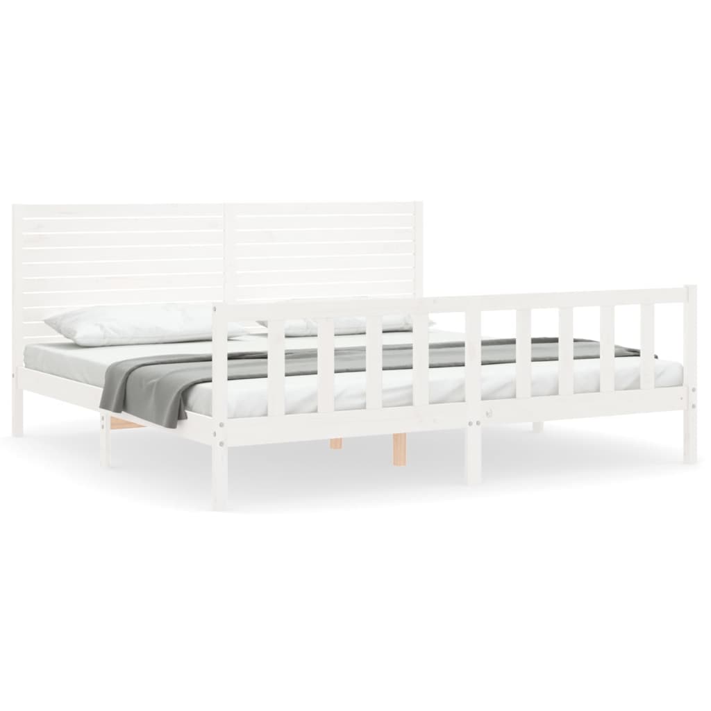 vidaXL Bed Frame without Mattress White Super King Size Solid Wood Pine