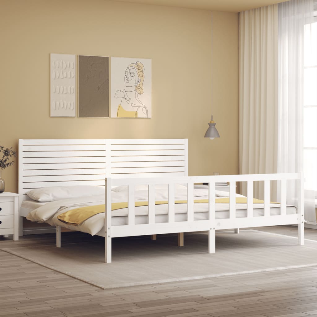 vidaXL Bed Frame without Mattress White Super King Size Solid Wood Pine