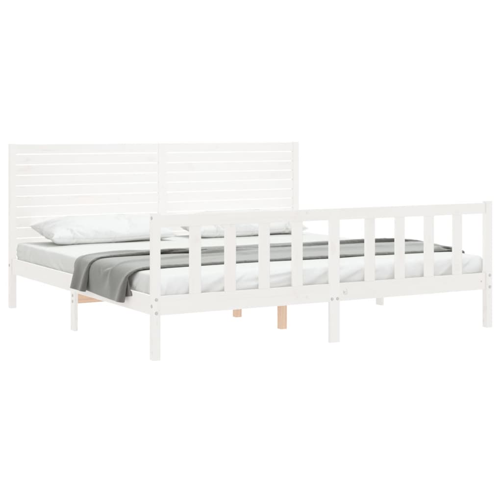 vidaXL Bed Frame without Mattress White Super King Size Solid Wood Pine