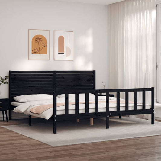 vidaXL Bed Frame without Mattress Black Super King Size Solid Wood Pine