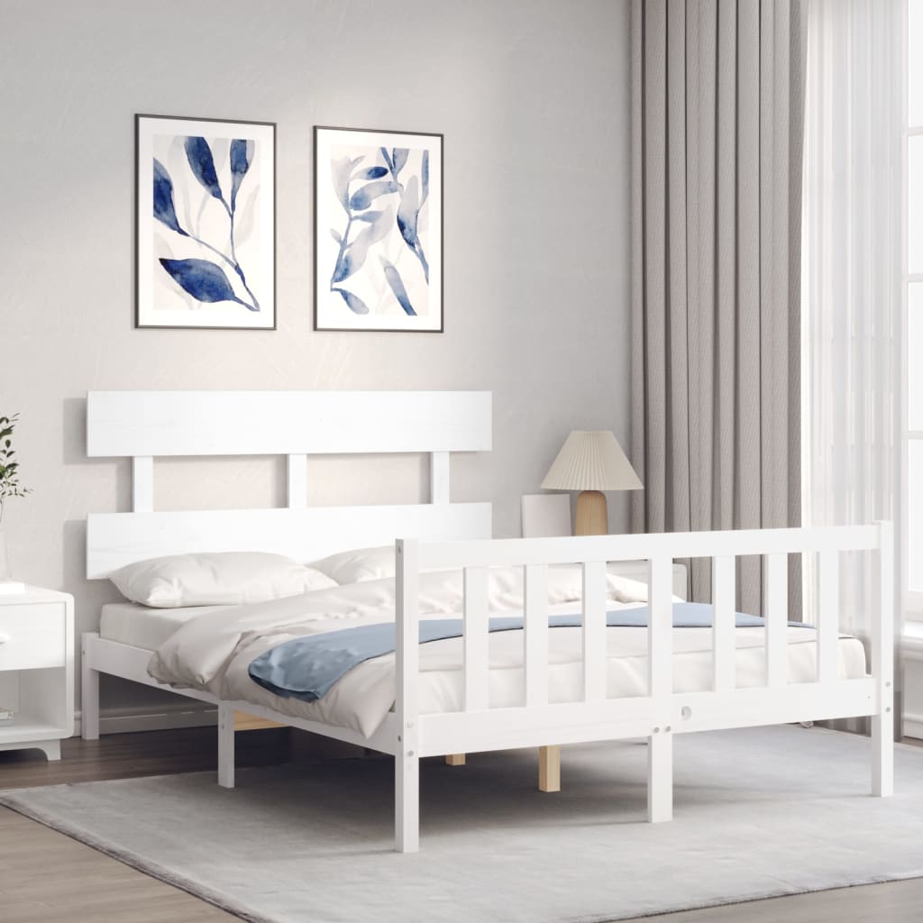 vidaXL Bed Frame without Mattress White Small Double Solid Wood Pine