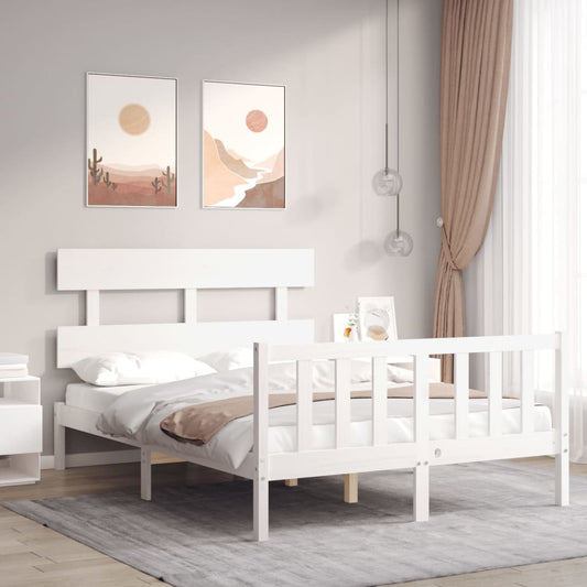 vidaXL Bed Frame without Mattress White Small Double Solid Wood Pine