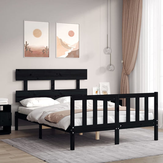 vidaXL Bed Frame without Mattress Black Small Double Solid Wood Pine