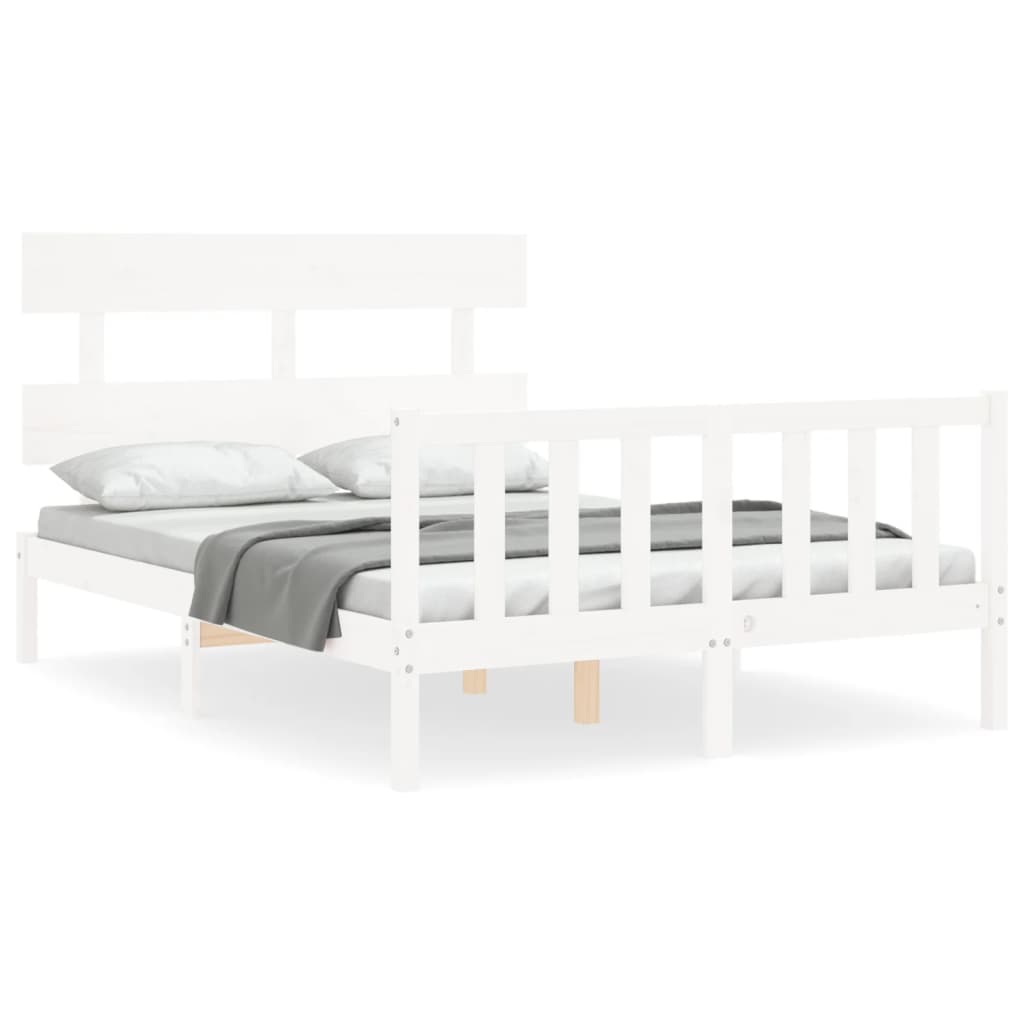 vidaXL Bed Frame without Mattress White Double Solid Wood Pine