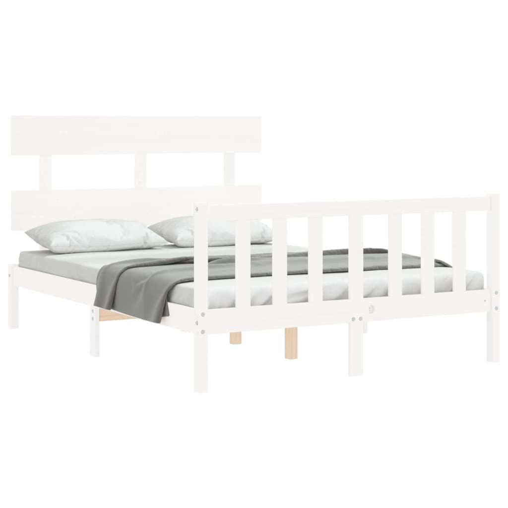 vidaXL Bed Frame without Mattress White Double Solid Wood Pine