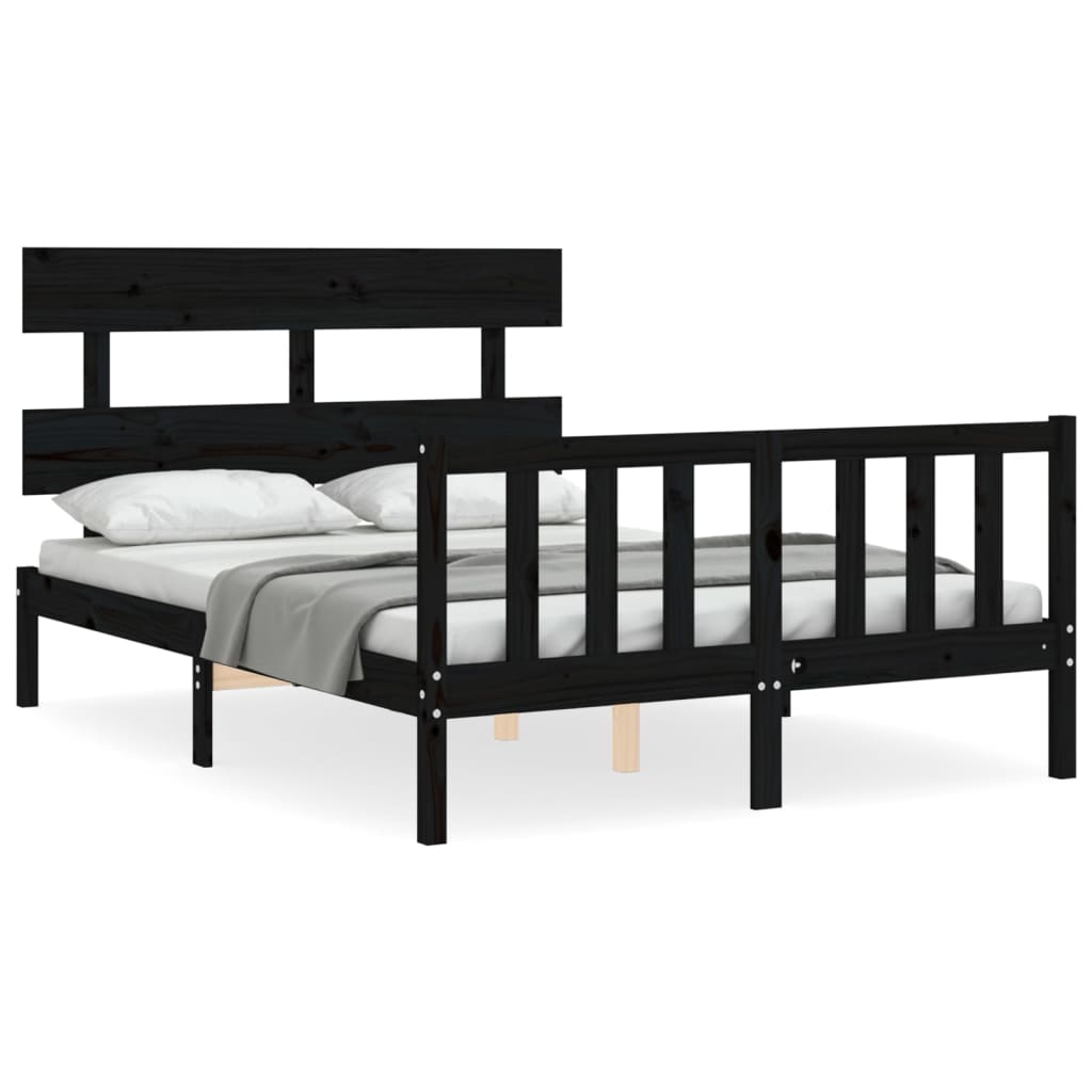 vidaXL Bed Frame without Mattress Black 140x190 cm Solid Wood Pine