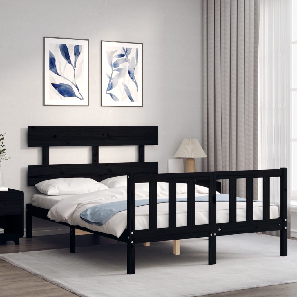 vidaXL Bed Frame without Mattress Black 140x190 cm Solid Wood Pine