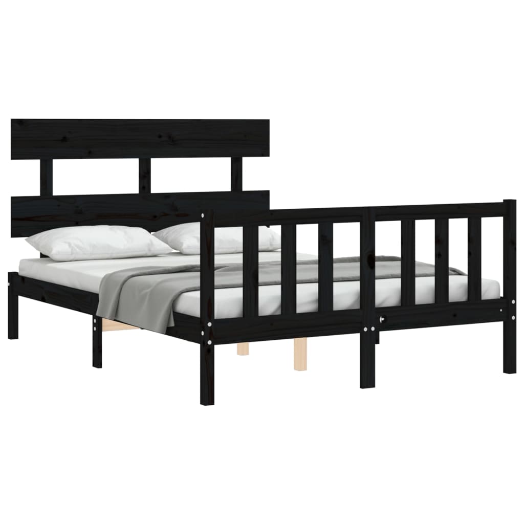 vidaXL Bed Frame without Mattress Black 140x190 cm Solid Wood Pine