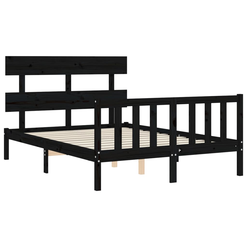 vidaXL Bed Frame without Mattress Black 140x190 cm Solid Wood Pine