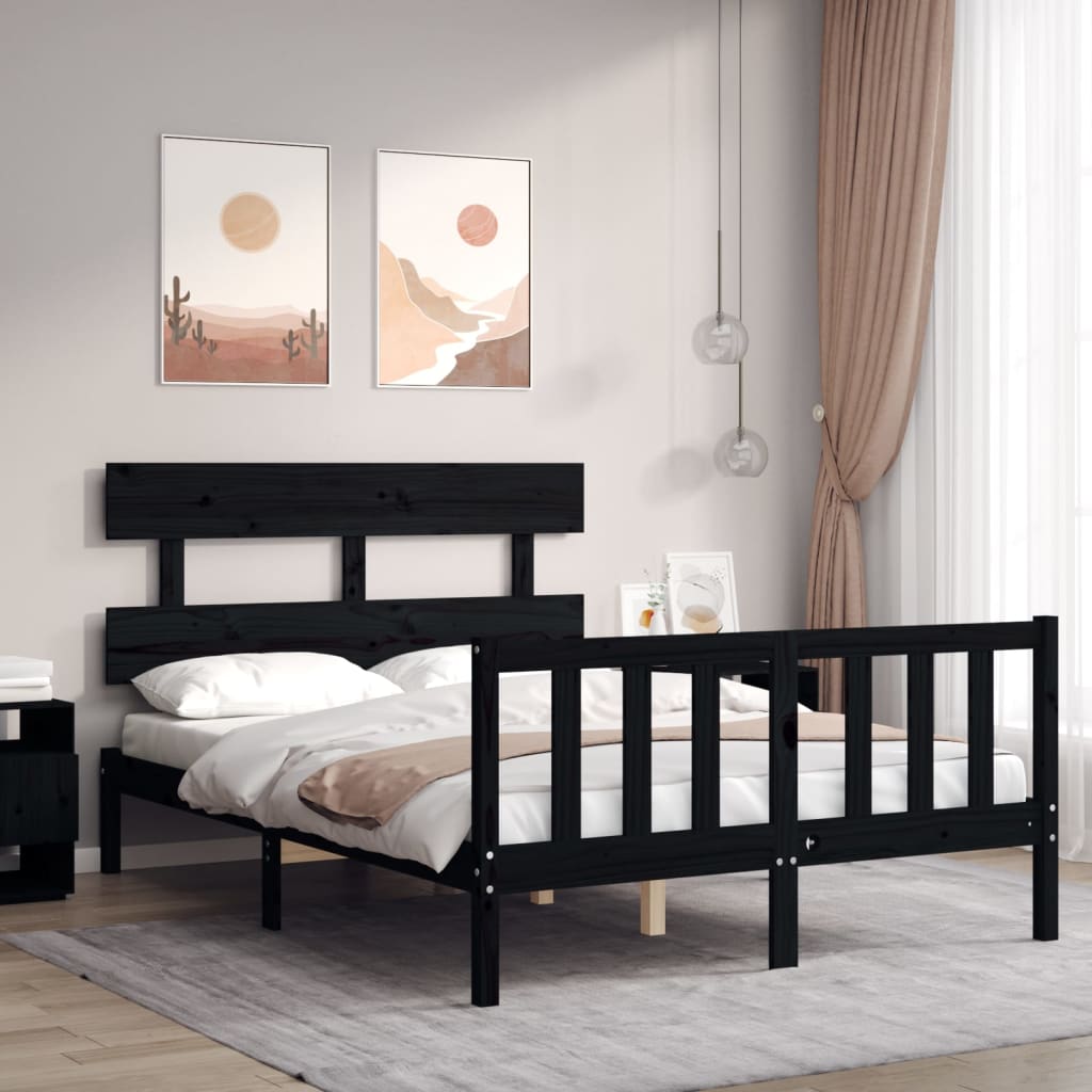 vidaXL Bed Frame without Mattress Black 140x190 cm Solid Wood Pine