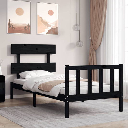 vidaXL Bed Frame without Mattress Black 90x200 cm Solid Wood Pine