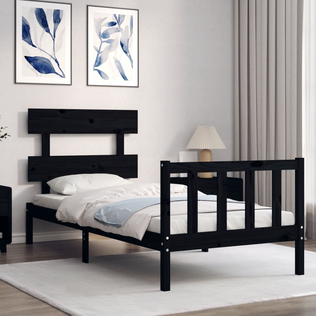 vidaXL Bed Frame without Mattress Black 100x200 cm Solid Wood Pine