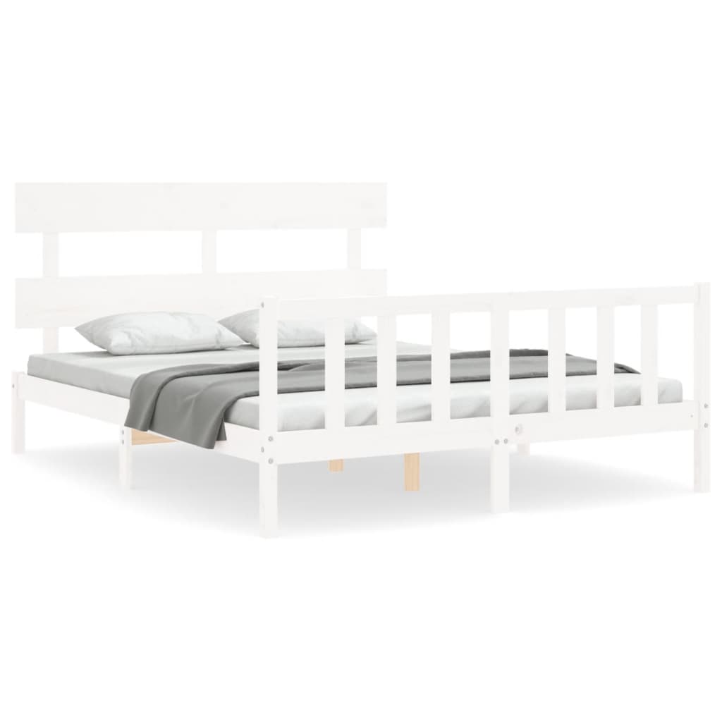 vidaXL Bed Frame without Mattress White King Size Solid Wood Pine