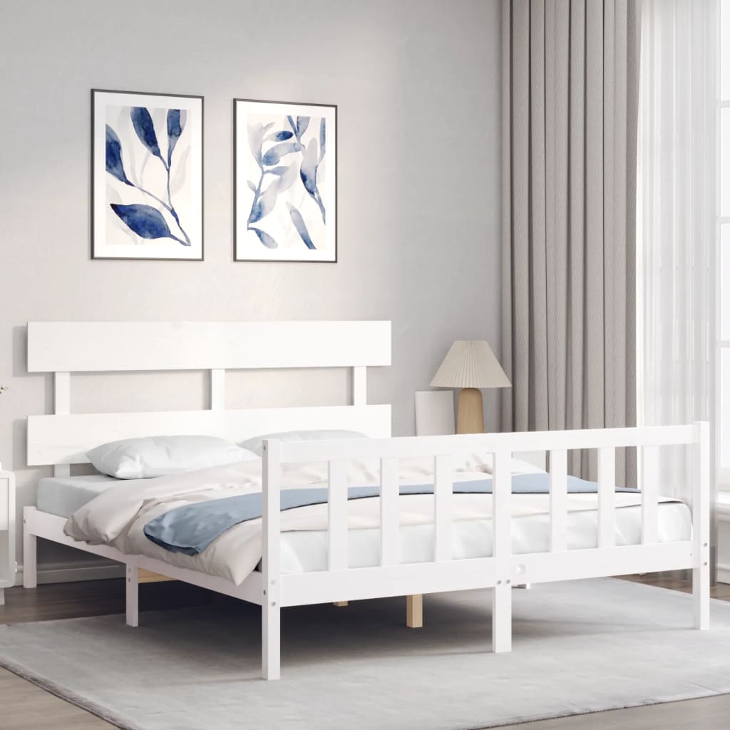 vidaXL Bed Frame without Mattress White King Size Solid Wood Pine