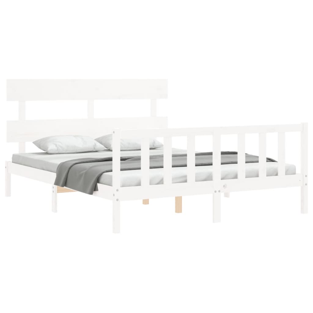 vidaXL Bed Frame without Mattress White King Size Solid Wood Pine