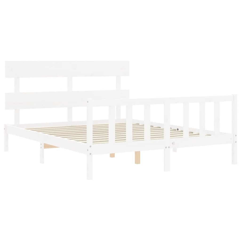 vidaXL Bed Frame without Mattress White King Size Solid Wood Pine