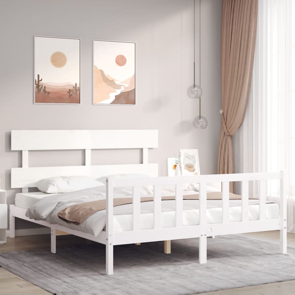 vidaXL Bed Frame without Mattress White King Size Solid Wood Pine