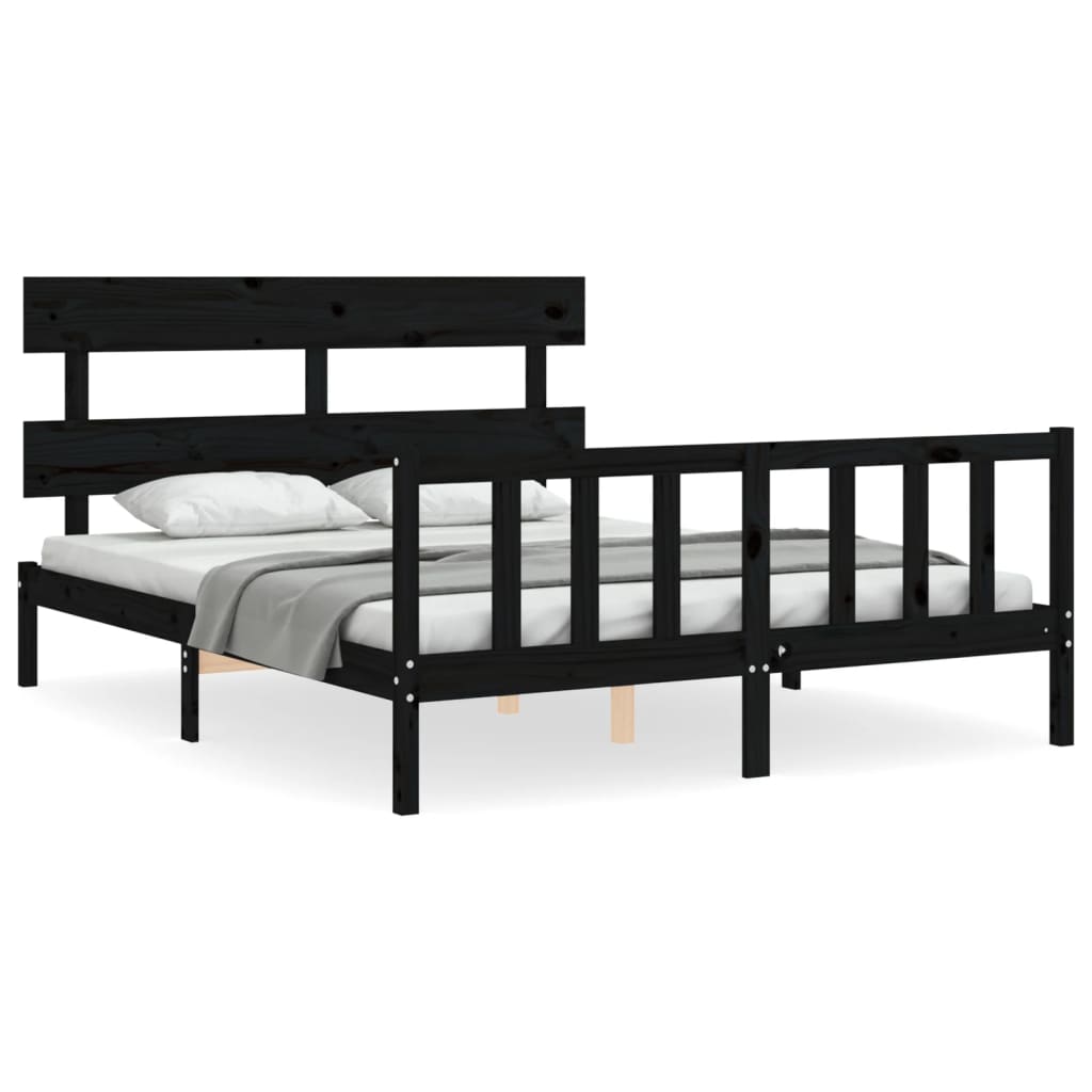 vidaXL Bed Frame without Mattress Black King Size Solid Wood Pine