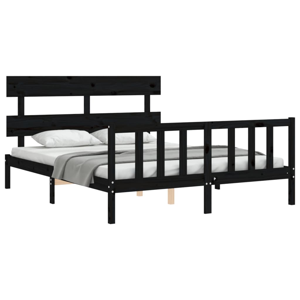 vidaXL Bed Frame without Mattress Black King Size Solid Wood Pine