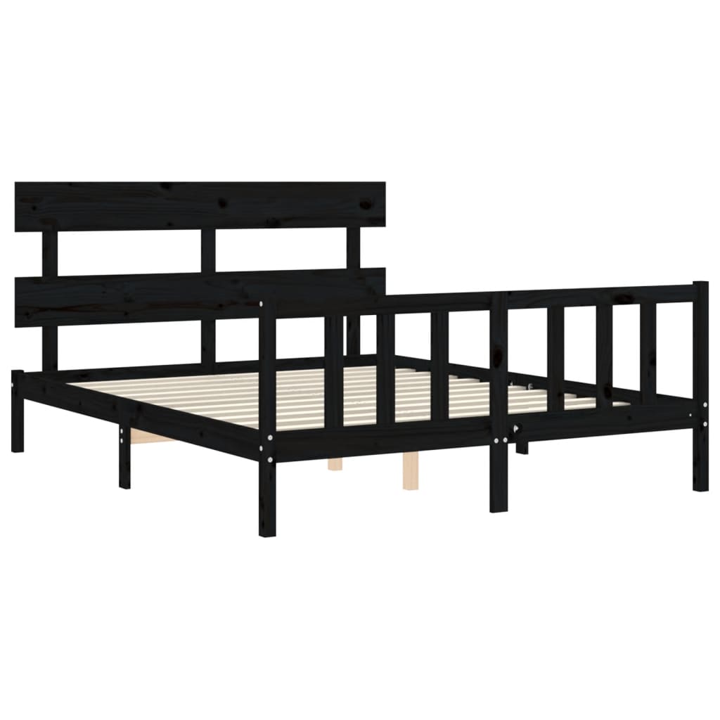 vidaXL Bed Frame without Mattress Black King Size Solid Wood Pine