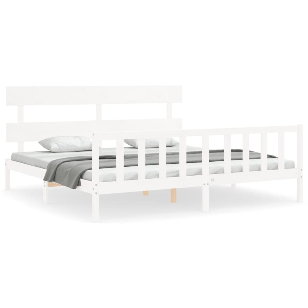 vidaXL Bed Frame without Mattress White Super King Size Solid Wood Pine