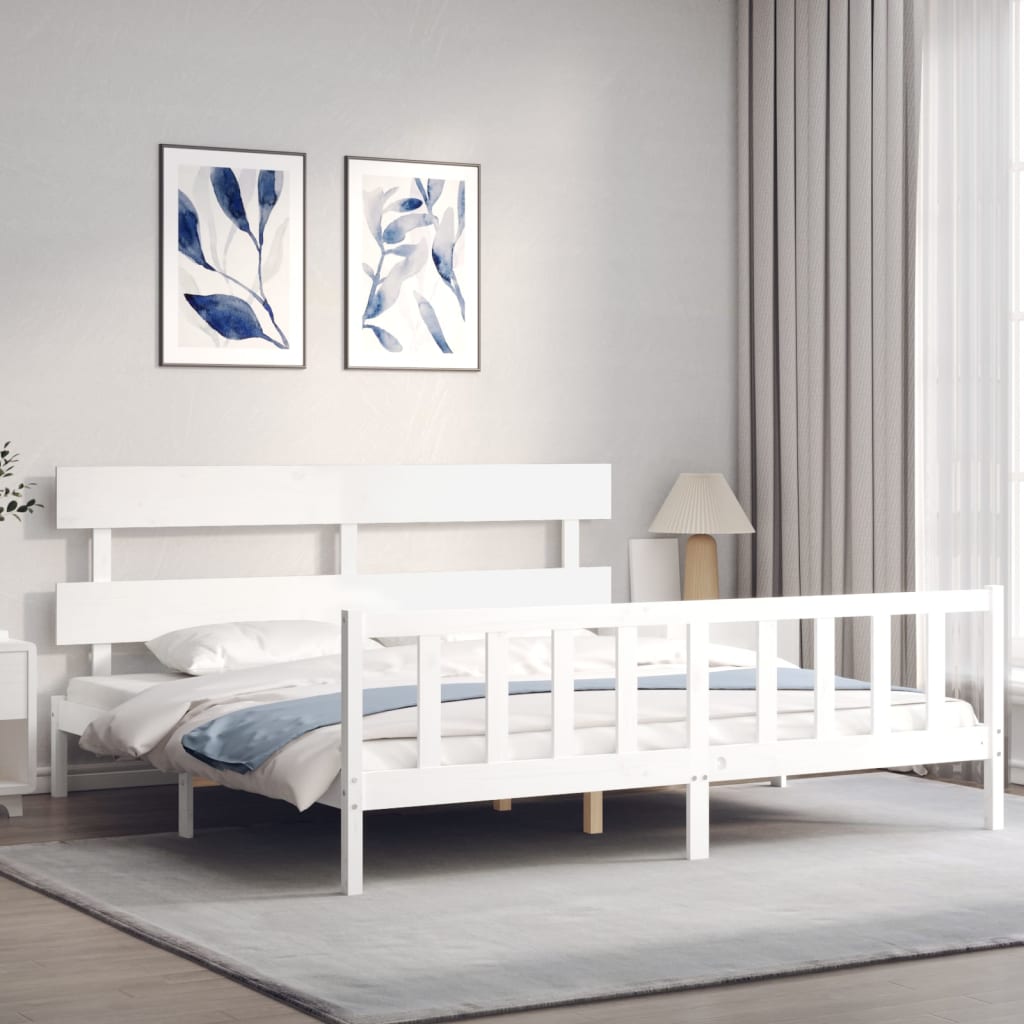 vidaXL Bed Frame without Mattress White Super King Size Solid Wood Pine